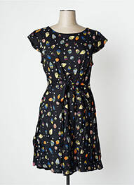 Robe mi-longue imprimé fantaisie manches courtes noir MD'M femme