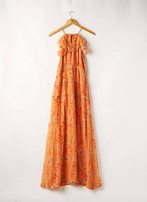 Robe longue imprimé fleurs fines bretelles orange INTROPIA femme