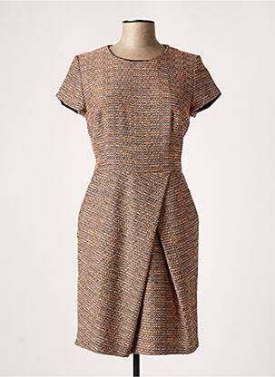 Robe mi-longue fermeture zippée au dos manches courtes beige HUGO BOSS femme