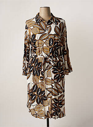 Robe mi-longue imprimé fleurs manches 3/4 marron REVER MILE femme