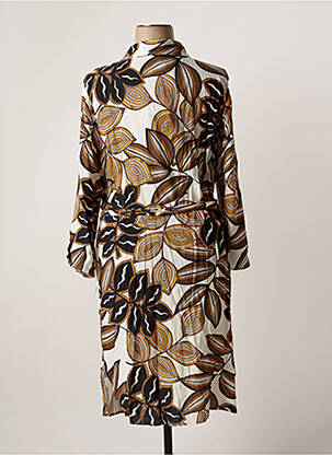 Robe mi-longue imprimé fleurs manches 3/4 marron REVER MILE femme