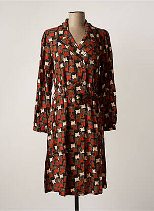 Robe mi-longue imprimé fleurs manches longues orange AGATHE & LOUISE femme