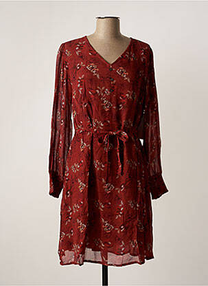 Robe mi-longue imprimé fleurs manches longues marron AGATHE & LOUISE femme