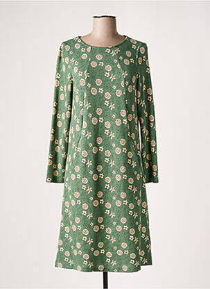 Robe mi-longue imprimé fleurs manches longues vert MD'M femme