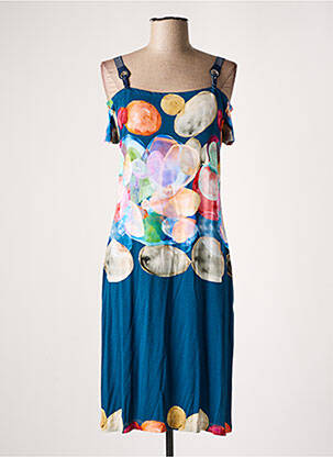 Robe mi-longue imprimé fantaisie manches courtes bleu LO! LES FILLES femme