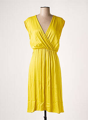 Robe mi-longue manches courtes manches courtes jaune LA FEE MARABOUTEE femme