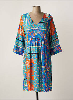 Robe mi-longue imprimé fantaisie manches longues bleu MADE IN SENS femme