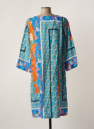 Robe mi-longue imprimé fantaisie manches longues bleu MADE IN SENS femme