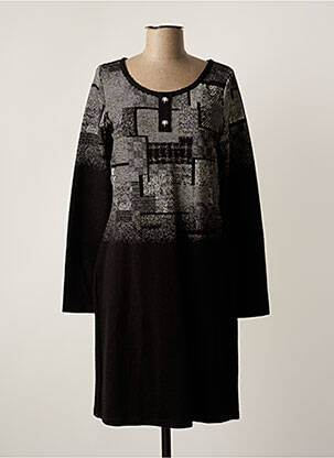 Robe mi-longue imprimé fantaisie manches longues noir LO! LES FILLES femme