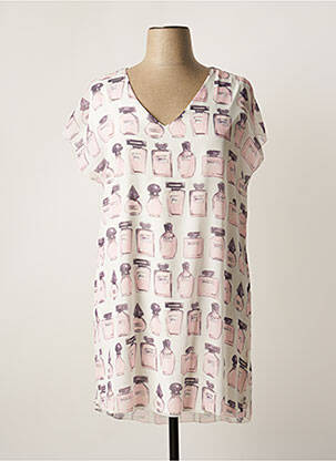 Robe mi-longue imprimé fantaisie manches courtes beige LOLITAS&L femme
