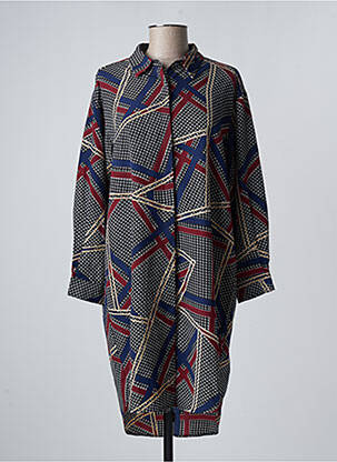 Robe mi-longue imprimé fantaisie manches longues noir GILMA D'AGO' femme