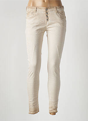 Jeans skinny stretch taille basse beige PLACE DU JOUR femme
