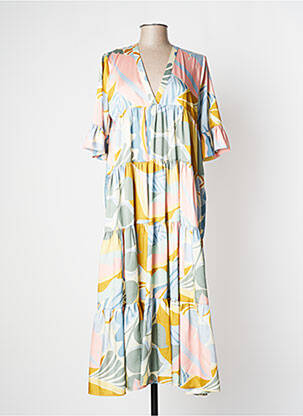 Robe longue imprimé fantaisie manches courtes bleu INDIES femme