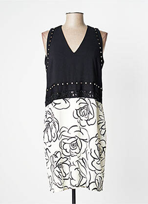 Robe mi-longue imprimé fleurs sans manche noir BLEU BLANC ROUGE femme