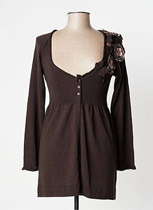 Robe mi-longue manches longues manches longues marron BLEU BLANC ROUGE femme