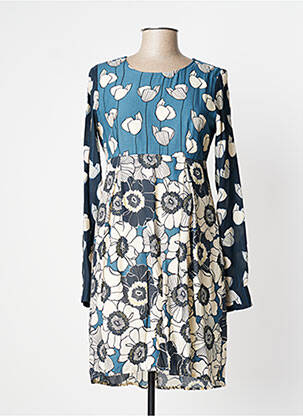 Robe mi-longue imprimé fleurs manches longues bleu MANILA GRACE femme
