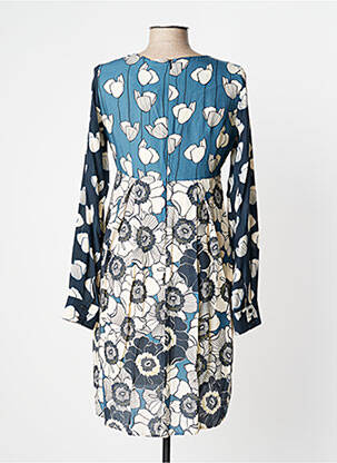 Robe mi-longue imprimé fleurs manches longues bleu MANILA GRACE femme