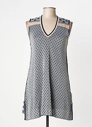 Pull tunique maille fine sans manche bleu MANILA GRACE femme