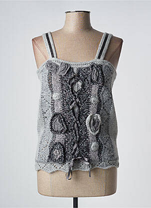 Pull tissage chiné fines bretelles gris BLEU BLANC ROUGE femme