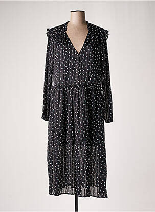 Robe mi-longue imprimé fantaisie manches longues noir CHERRY PARIS femme