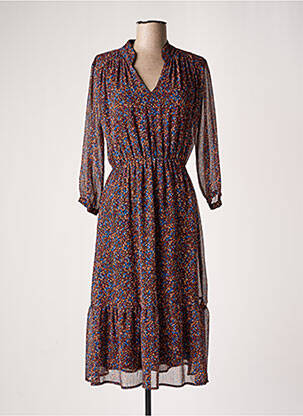 Robe mi-longue imprimé fantaisie manches longues marron RUE DES ABBESSES femme