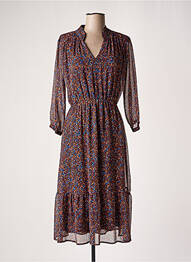 Robe mi-longue imprimé fantaisie manches longues marron RUE DES ABBESSES femme
