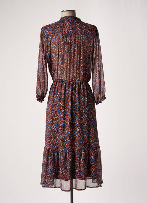 Robe mi-longue imprimé fantaisie manches longues marron RUE DES ABBESSES femme