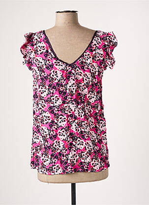 Top tissage crêpe manches courtes rose YEST femme