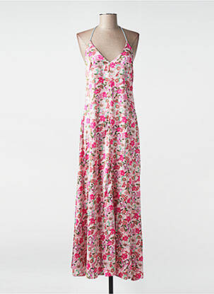 Robe longue imprimé fleurs fines bretelles rose KILKY femme
