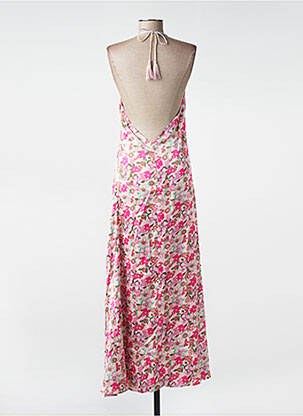 Robe longue imprimé fleurs fines bretelles rose KILKY femme