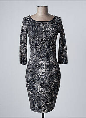 Robe mi-longue imprimé fantaisie manches longues noir EROKE femme