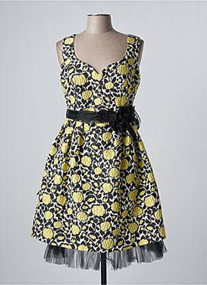 Robe mi-longue imprimé fleurs sans manche jaune SONIA PENA femme