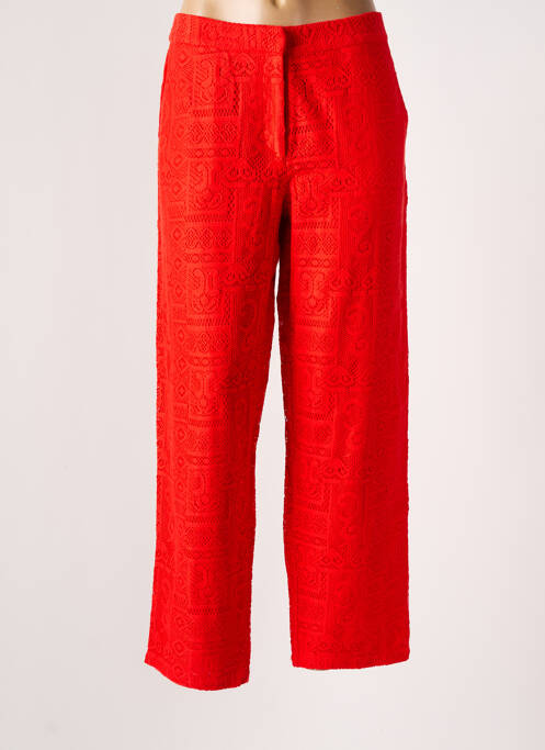 Pantalon droit fermeture zippée sous rabat avec crochet taille normale rouge VILA femme