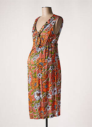 Robe maternité col agrémenté par des volants orange POMKIN femme