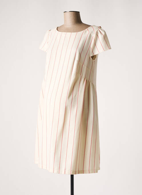Robe maternité col rond beige BALLOON femme
