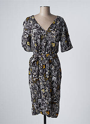 Robe mi-longue imprimé fantaisie manches courtes noir LOLA ESPELETA femme