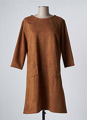 Robe mi-longue manches 3/4 manches 3/4 marron THALASSA femme