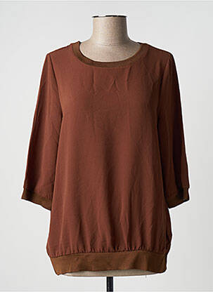 Blouse col rond manches 3/4 marron TONI femme
