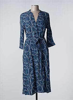 Robe longue imprimé fantaisie manches longues bleu ANDAM femme