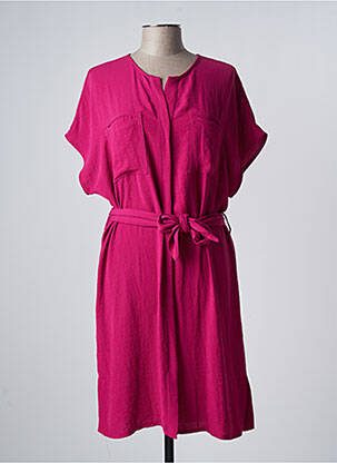 Robe mi-longue tissage crêpe manches courtes rose ANDAM femme