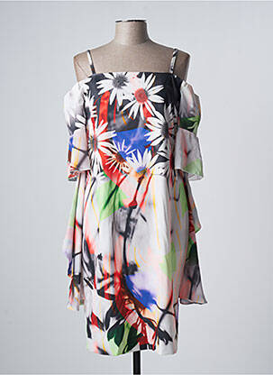 Robe mi-longue imprimé fleurs manches 3/4 blanc EROKE femme