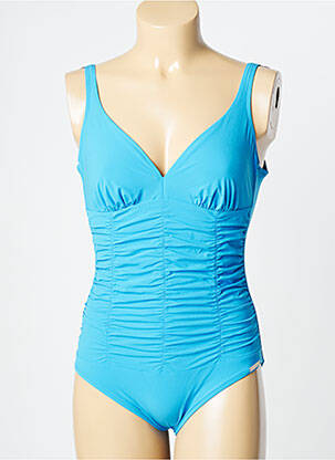 Maillot de bain 1 pièce effet matière satinée haut triangles bleu LISE CHARMEL femme