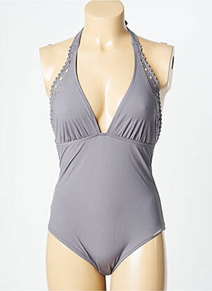 Maillot de bain 1 pièce effet matière satinée haut triangles gris LISE CHARMEL femme