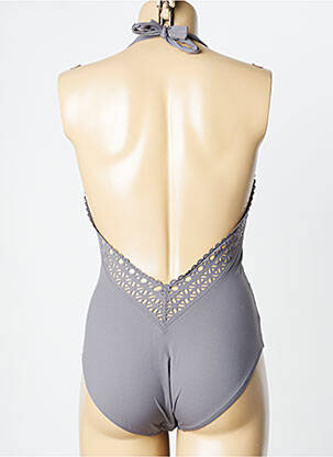 Maillot de bain 1 pièce effet matière satinée haut triangles gris LISE CHARMEL femme