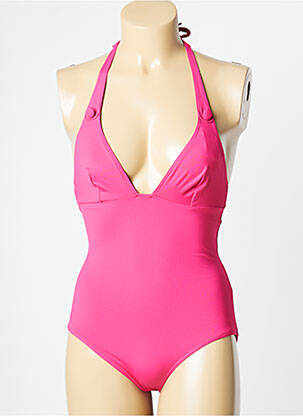 Maillot de bain 1 pièce effet matière satinée haut triangles rose HUIT femme