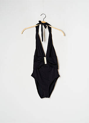 Maillot de bain 1 pièce effet matière satinée haut triangles noir NICOLE OLIVIER femme
