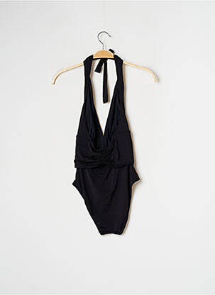 Maillot de bain 1 pièce effet matière satinée haut triangles noir NICOLE OLIVIER femme