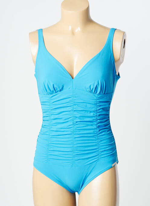 Maillot de bain 1 pièce effet matière satinée haut triangles bleu LISE CHARMEL femme
