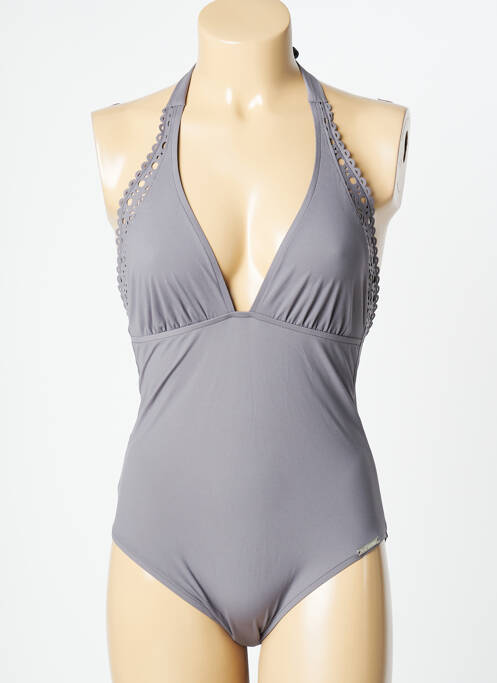 Maillot de bain 1 pièce effet matière satinée haut triangles gris LISE CHARMEL femme