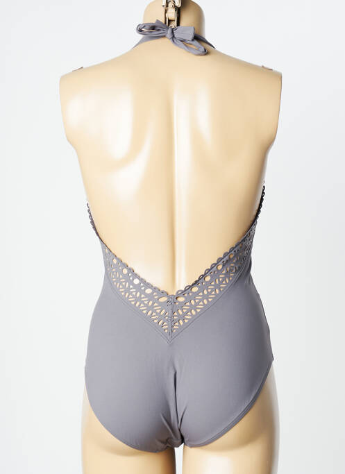 Maillot de bain 1 pièce effet matière satinée haut triangles gris LISE CHARMEL femme